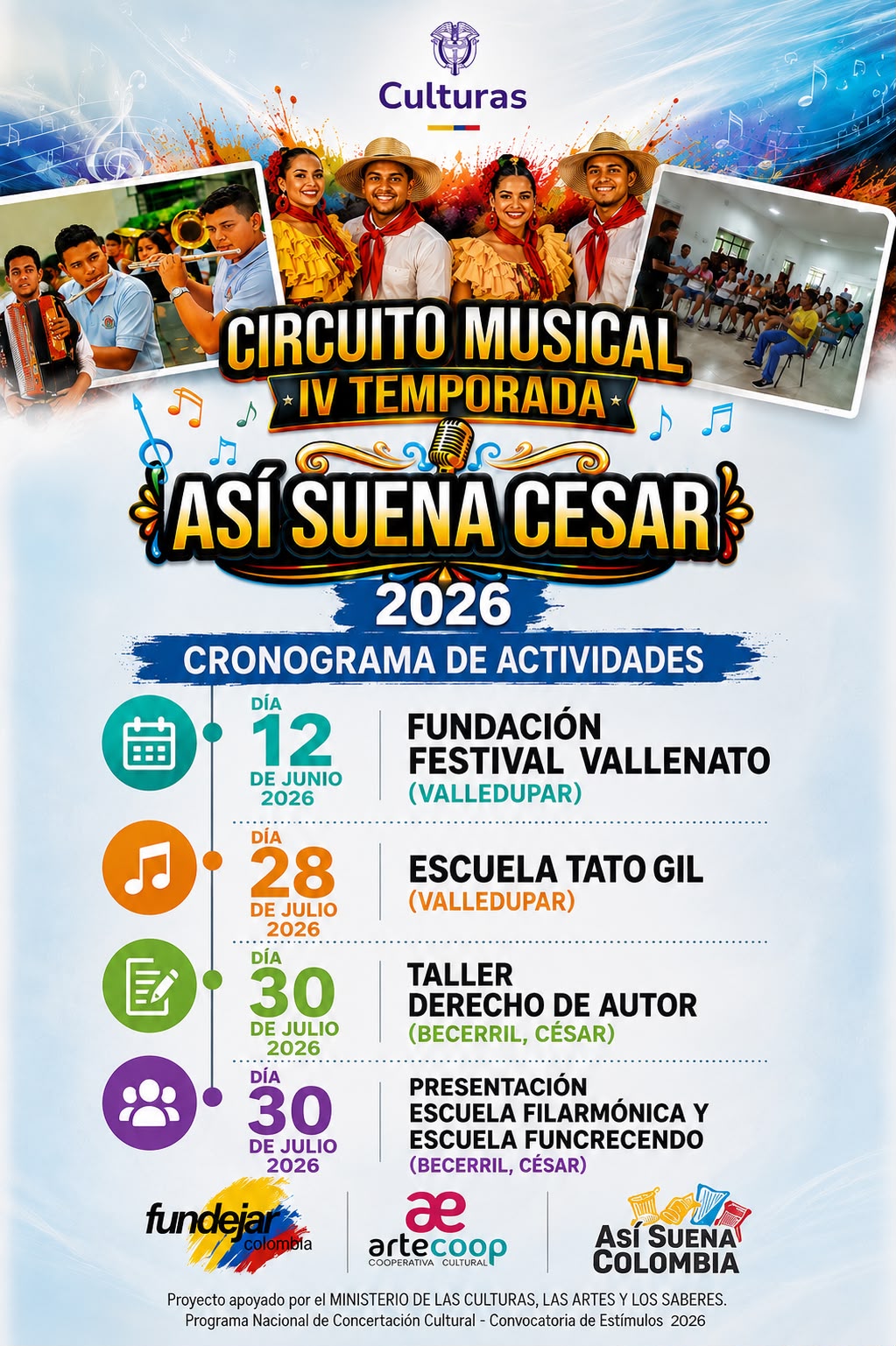 Así Suena Cesar 2026 - Circuito Musical IV Temporada - Cronograma de Actividades